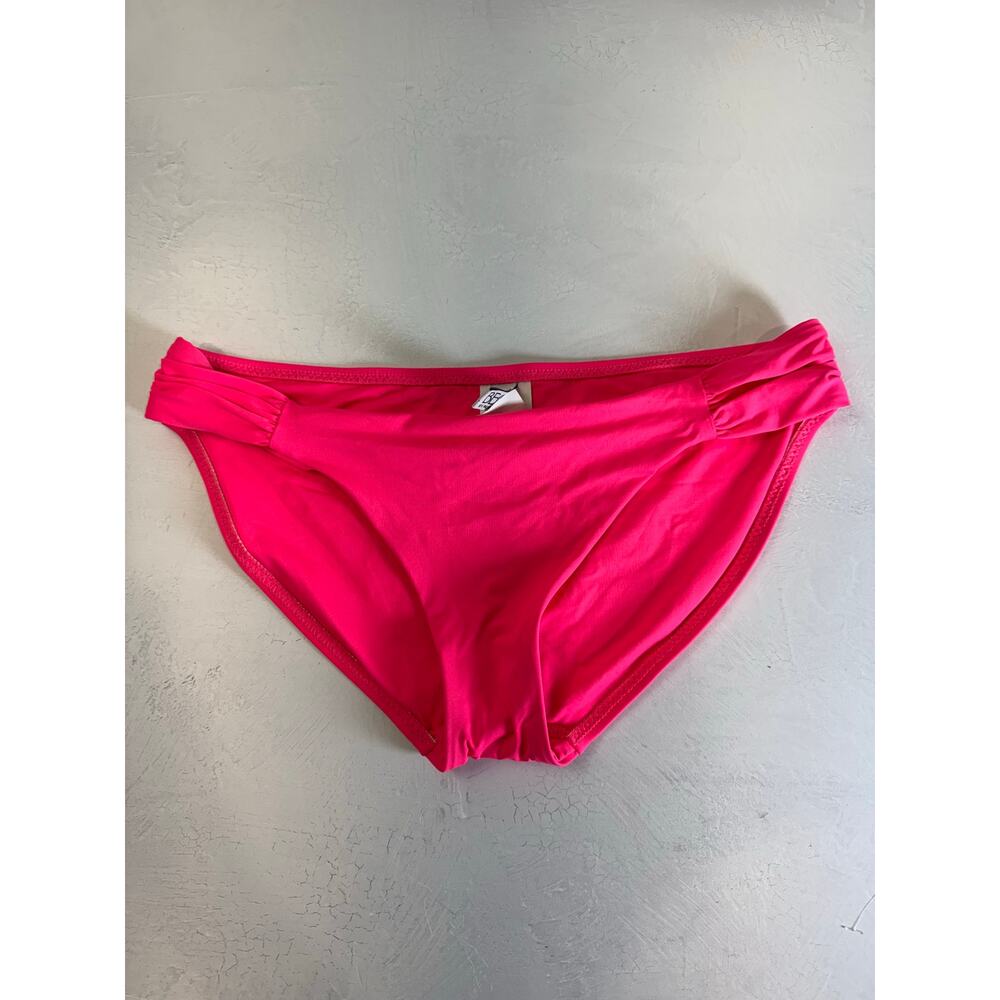 Becca Rebecca Virtue Bikini Bottoms L Hot Pink Side Shirred Swimwear New Flaw